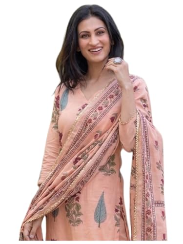 Image of ANNI Designer Kurta Set Women Viscose Printed | Kurti Set Woman | Kurta Pant Dupatta 3 Piece Outfit | V-Neck 3 /4 Sleeve Straight Fit Ethnic Wear Ladies Dress Stylish Traditional Clothing