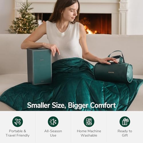 Image of Kaisa Weighted Lap Blanket 7 lbs 41 inch x 53 inch, Cozy Luxury Crystal Velvet Small Weighted Blanket for Adults, Portable Travel Weighted Blanket for Relaxation, All-Season Blanket, Machine Washable, Green