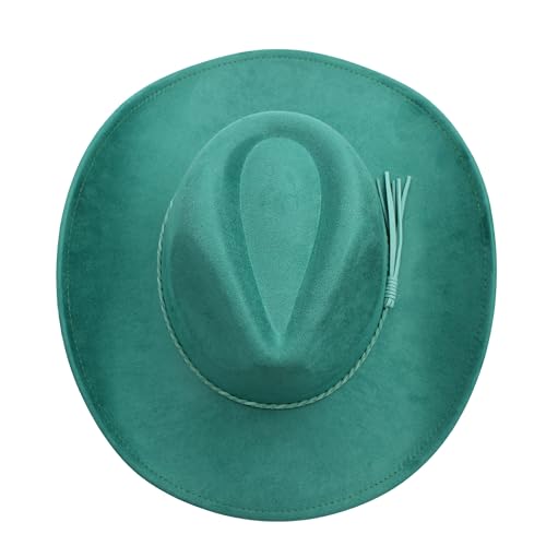 Image of Western Cowboy Hat for Women Men Classic Fedora Hats Wide Brim Suede Cowboy Hat for Women with Buckle Belt