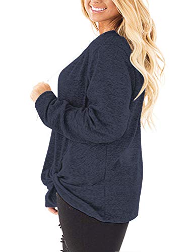 Image of DOLNINE Womens Plus Size Knotted Tops Long Sleeve Tee Shirts Loose Casual Blouse