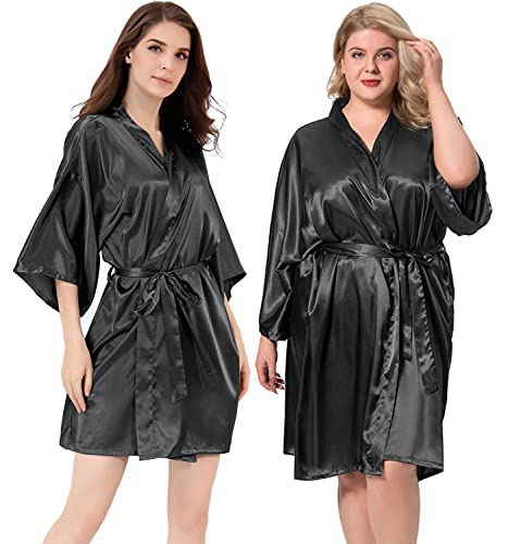 Image of MORFORU Women Bride Bridesmaid Silky Satin Kimono Robe Solid Color Sleepwear for Wedding Party Getting Ready, Short