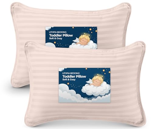Utopia Bedding Toddler Pillow (Baby Pink, 2 Pack), 13x18 Toddler Pillows for Sleeping, Soft and Breathable Cotton Blend Shell, Polyester Filling, Small Kids Pillow Perfect for Toddler Bed and Travel