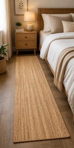 Image of Handwoven Natural Jute Runner Rug for Hallway & Entryway | Floor Runner Carpet | Hallway Rug - Rustic Home Decor. (Beige, 2X3)