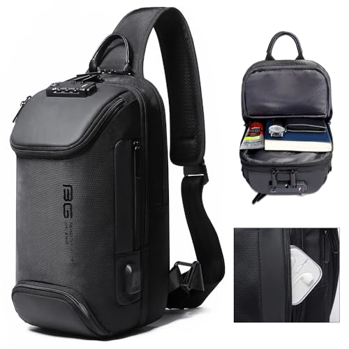 Image of BANGE Sling Backpack with Lock, Anti Theft Crossbody Shoulder Bag for Men Women, Waterproof Small Daypack with USB Charging Port for Outdoor Sports