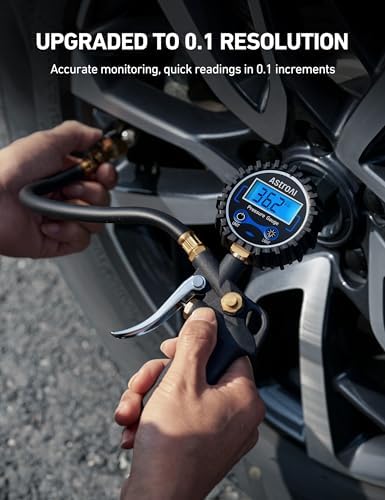 AstroAI Digital Tire Pressure Gauge with Inflator, 3-250 PSI Air Chuck & Compressor Accessories Heavy Duty with Quick Connect Coupler, 0.1 Display Resolution, 1Pack Standard - 4