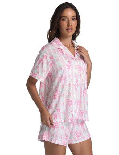 2 Piece Preppy Pajamas Button Down Y2k Print Monkey Pajamas for Women Cute Beach Shorts Set pjs Loungewear3