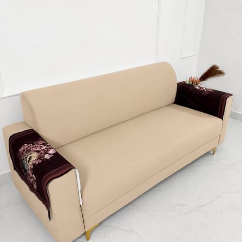 Image of Homerz Premium 'Luxe Series' Sofa Cover | Holland Velvet Fabric | Smooth Finish | Anti-Slip Fleece Backing Couch Protector (Maroon, 2 pc Armrest, Armrest)