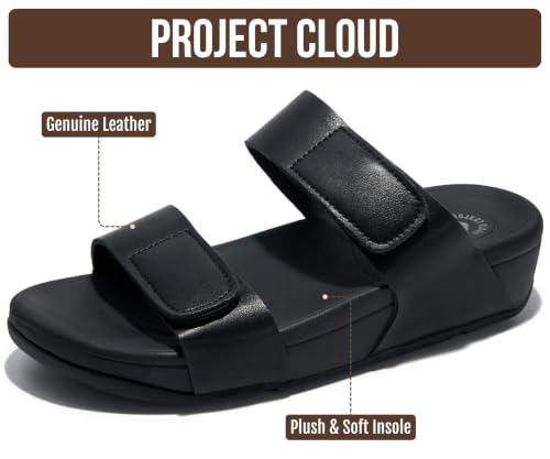 Image of Project Cloud Genuine Leather Platform Sandals Women Non Slip Womens Slides | Lightweight Platform Sandals for Women with Plush Soft Insole & Arch Support Comfortable Sandals & Summer Slides for Women