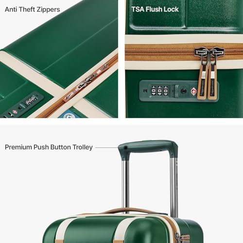 Image of uppercase Chester Cabin Size Trolley Bag for Travel | 360 8 Wheels Hard Luggage with TSA Lock, Anti-Theft Zippers | Hard Sided Polycarbonate Small Suitcase for Both Men & Women (Green)