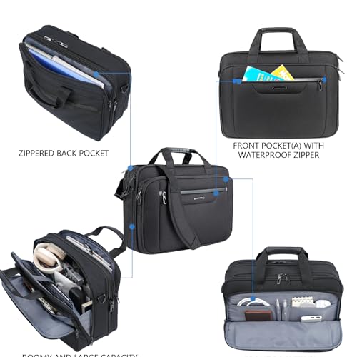 Image of VANKEAN Laptop Briefcase Premium Laptop Case Fits Up to 17.3 Inch Business Shoulder Bag Laptop Expandable Water-Repellent Messenger Bag for Men /Women Computer Bag for Travel /Business /Black-Grey