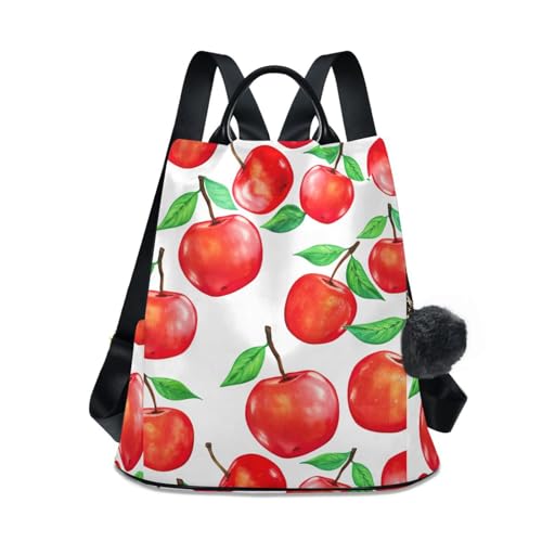 Sac à dos tendance pour femme blanc motif pommes rouges élégant pour voyage et ville