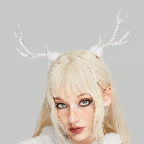 Christmas Hair Clips Transparent Antler Clip Elk Deer Barrettes Hairpin Crystal Antler Clips White Hairball Clip Design Fairy Hairgrips Girl Womens Hair Accessories for Christmas Party