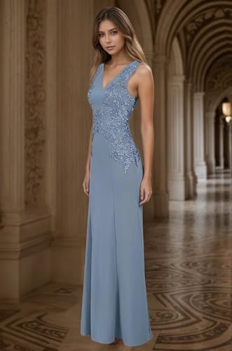 Mermaid Mother of The Bride Dresses for Wedding Lace Long Formal Gown V Neck Evening Dress4