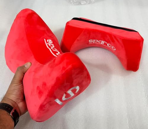 Image of AUTO MT 2PC Sparco Neckrest Pillow Universal Comfortable Head-Rest Neck-Rest Pillow Adjustable Pillow Cervical Universal (2PC RED Big NECKREST PILOWW)