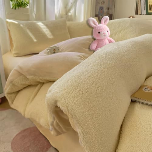 Mesnt Juego de ropa de cama de 4 piezas tamaño Queen, funda de edredón, sábana bajera y 2 fundas de almohada, forro polar de poliéster, amarillo crema, 1,8 m - 200 x 230 cm