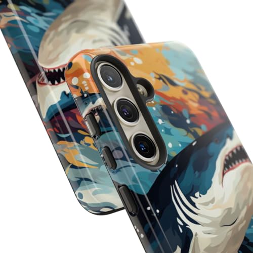 Coque Samsung S24 requin abstrait et vagues ocean rigide brillante