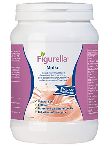 Abnehmen mit Molke | 750 g fettarmes Süßmolkenpulver für Diät, Trennkost, Fastenkur, Badezusatz | Der Vital-Shake und Wellnessdrink | Figurella Molke (Erdbeere 750 g)