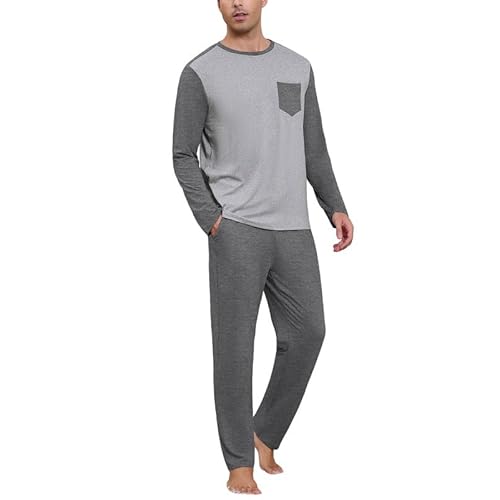 Marvmys Mens Pajama Set Long Sleeve Pajamas Soft Pjs Sleepwear Loungwear Comfy Sleep Sets with Pockets S-3XL Medium A-grey