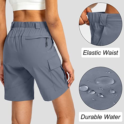 Viodia Women's 7" Hiking Cargo Shorts With Pockets Quick Dry Lightweight Shorts For Women Golf Casual Summer Shorts Grey Blue #TOP2