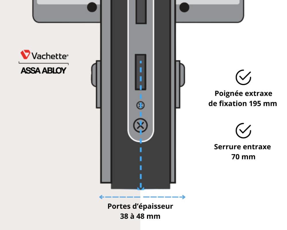 Vachette MUZE -Poignée de porte blindée sur Plaque pour porte d'Entréee - Version Clé I - Entraxe 195 mm - Matériau Zamak Résistant - Finition Chrome Velours - Garantie 10 Ans