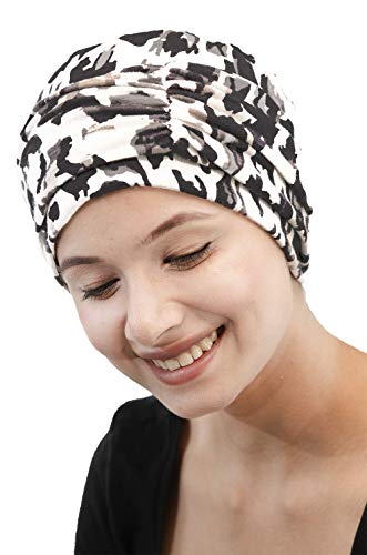 SAKUCHI 2 Piece Chemo Hat Cancer Headwear for Women Silky Soft Bamboo Hats for Hair Loss (2 Pieces), 95% Bamboo Viscose & 05% Elastane (Large), Teal & White, L