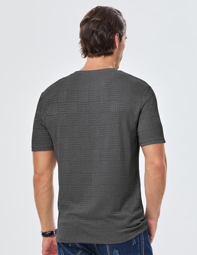 Image of JMIERR Mens T-Shirt Casual Stretch Solid Crewneck Short Sleeve Tees Textured Shirts