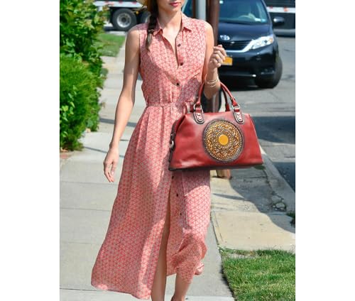 Image of Leather Handbag for Women, Genuine Leather Purses Retro Mandela Crossbody Handbag Tote Bag