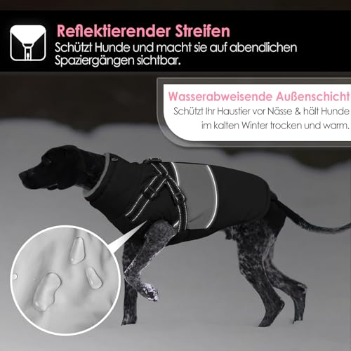 AOFITEE Hundemantel Winter Grosse Hunde, Warme Hundejacke Wintermantel mit Geschirr, Wasserdicht Hunde Winterjacke Warmer Hundemäntel Fleece Winterweste für Labrador, Windhund, Golden Retriever, 2XL