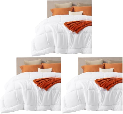 Image of Bedsure Comforter Duvet Insert - Quilted Comforters King Size, All Season Duvet, GentleSoft Down Alternative Bedding Blanket, with 8 Tabs, Gifts for Women /Men, White, King 90 x 102 Inches (Pack of 3)