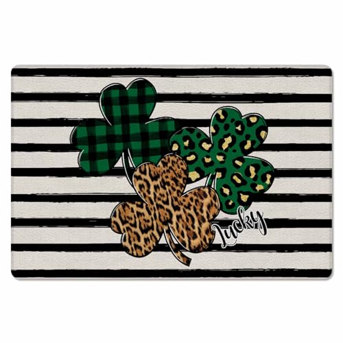 St. Patrick's Day Kitchen Bath Door Mat Cushioned Runner Rug,Washable Welcome Floor Sink Antifatigue Mat,Waterproof & Non-Slip Comfort Standing Doormat,Leopard Print Stripes Black Stripes 20