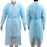 JMU 100 Pcs Disposable Isolation Gowns XL, 51x59 Inch Polypropylene Medical Gowns Long with Knitted Cuffs, Blue