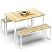 HOMOOI Dining Table Set for 4, 3 Pieces Kitchen Table with 2 Benches, Modern Wood Grains Table and Chairs Dinette Set for Home Kitchen, Dining Room, Restaurant, White