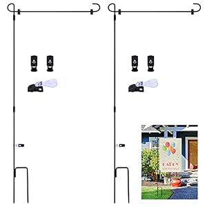 FEPITO 2 Pack Garden Flag Stand Metal Garden Flag Pole Holder with Garden Flag Stopper and Anti Wind Clip for Outdoor Decorative Flag Garden Lawn Yard Flag