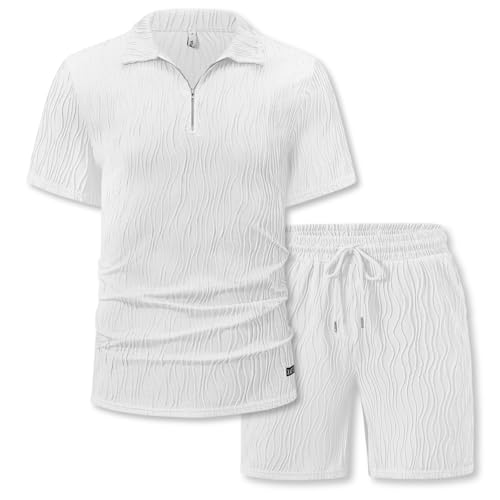 Image of ZAFUL Men's 2 Pieces Sets Outfits Summer Beach Set Short Sleeve Button Down Zip Up Shirt And Short Sets