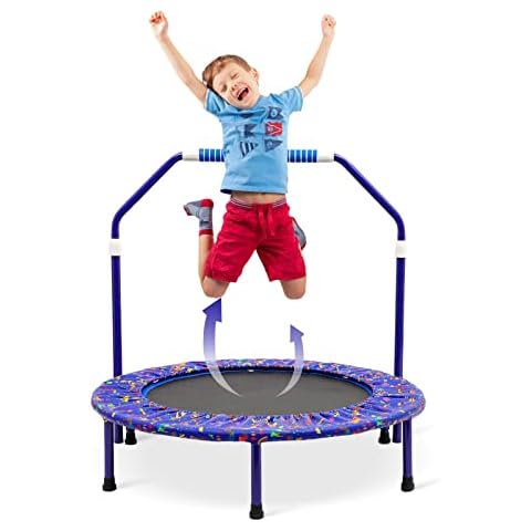 Trampoline for Kids Baby Toddler, Mini Trampoline with Adjustable Handle and Padded Cover Indoor or Outdoor Jump Sports for Indoor and Outdoor use Cover