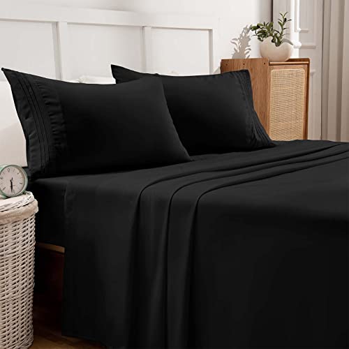 Twin Sheets Set, Ultra Soft Twin Bed Sheets with Deep Pockets, Easy Fit Twin Sheet Set, Comfy Sheets Twin Size Bed Set, Wrinkle Free 3Pcs - 1 Fitted Sheet, 1 Flat Sheet, 1 Pillowcase(Twin, Black)