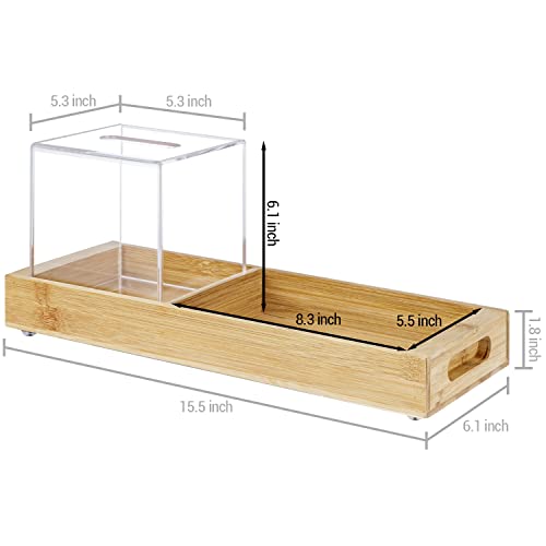Mygift Modern Bathroom Bamboo Toilet Tank Tray, Toilet Paper Storage With Premium Clear Acrylic Square Tissue Box Cover Holder And Cut Out Handles, Cosmetic And Vanity Tray #TOP5