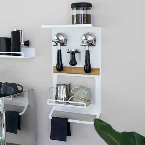 Foto von Crealutionz Flate® Barista Regal für Siebträger, Tamper und Barista Zubehör in schwarz (Wandhalterung für Kaffeezubehör)