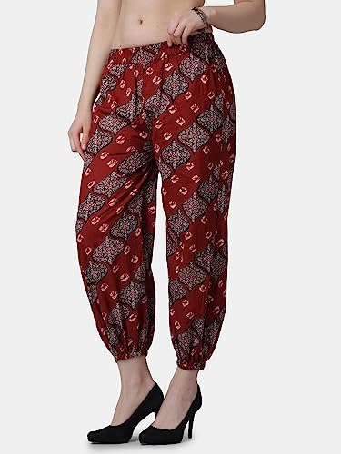 Image of POPWINGS Casual Bagru Printed Joggers for Women || Pull On Joggers for Women || Comfortable Casual Women Joggers for Summer || Loose Fit Joggers for Women