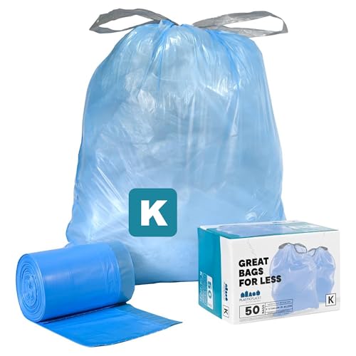 Image of Plasticplace Custom Fit Trash Bags, Compatible with simplehuman Code K (50 Count) Tinted Blue Drawstring Garbage Liners 10 Gallon / 38 Liters, 24 inch x 28 inch