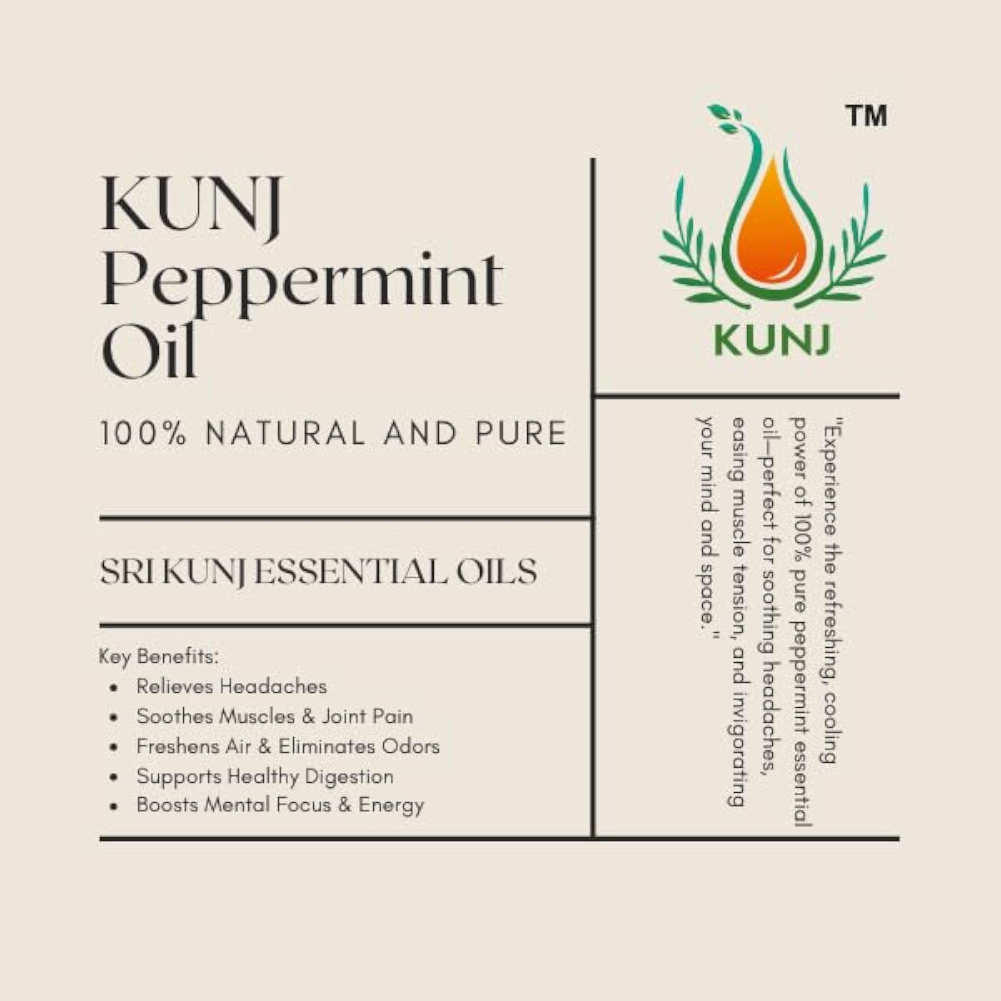 KUNJ Japanese Peppermint Essential Oil for Hair, Skin & Diffuser