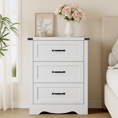 Image of BORNOON 3-Drawer Dresser for Bedroom, Small Wooden Chest of Drawers with Metal Handles, Narrow Storage Cabinet with Anti-Tipping Design, Sturdy Dresser Organizer for Closet, Living Room, Entryway