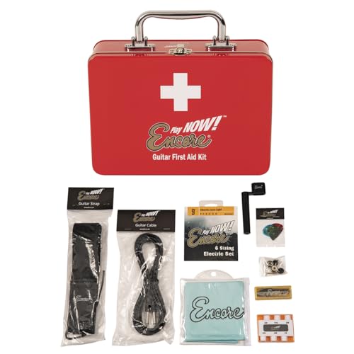 Encore First Aid Kit for Guitarists - Electric Guitar Accessory Kit, Includes Strings, Strap, Capo & Free Online Lessons