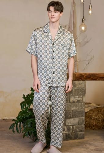Ginell Nocturne Luxe Series Men's Short Sleeve Silk Pajama Set - 19 Momme 100% Mulberry Silk Casual Loungewear4