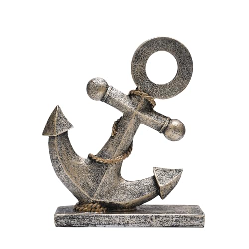 Qaixwuyi Retro Nautischer Anker Figur aus Kunstharz 21,5 x 18,2 cm Antike Bronze Maritime Deko Schiffsanker Modell Statue Geburtstagsgeschenk Einzugsgeschenk Bar-Dekoration Wohnungsdekoration