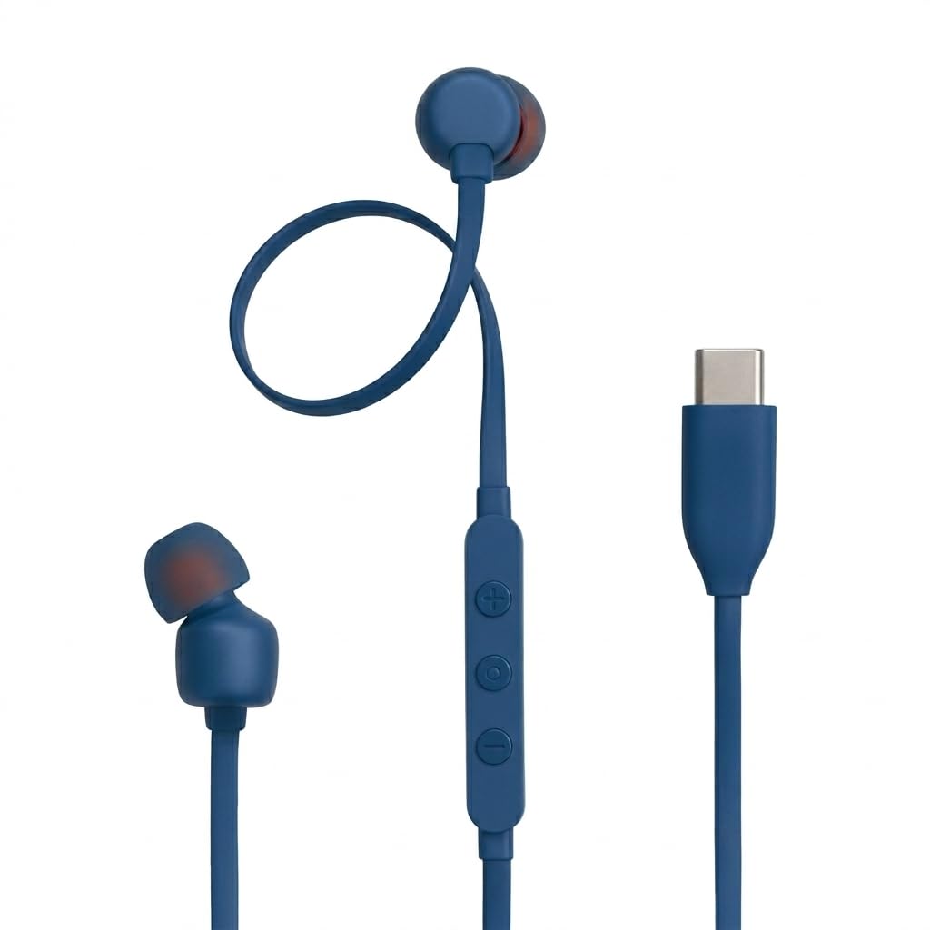 Original Type C Earphone for JBL Tune 310 C with Hi-Res Certified Sound, 3-Button Control and Durable Flat Cable Blue-image-21