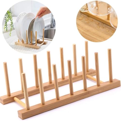 Bambu Tabak Standı – Bölmeli Doğal Ahşap Tabak Düzenleyici | Tabak, Kupa, Kapak, Tepsi ve Mutfak Gereçleri İçin Çok Amaçlı Düzenleyici
