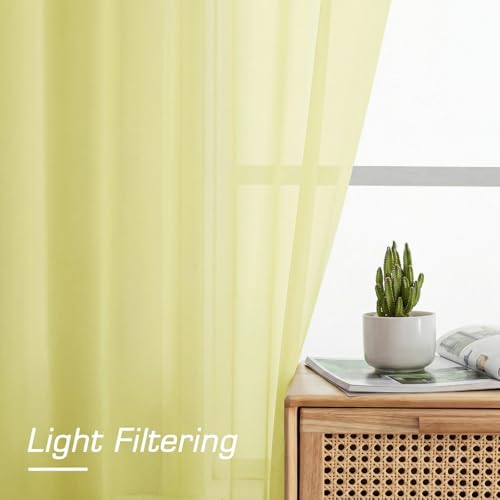 Image of OWENIE Sheer Curtains 84 inches Long 2 Panels Set for Living Room /Bedroom, Rod Pocket Voile Sheer Panel Drapes, Airy Soft Fabric Window Treatments, 2pcs, Each 42 inch W x 84 inch L, Light Yellow