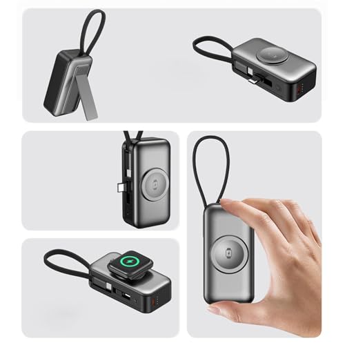 Batería portátil con conector USB-C retráctil y base de carga para smartwatch 4