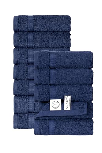 SALBAKOS 100% Turkish Cotton Washcloth Set of 12 13x13 inch | Heirloom Quality | Hotel & Spa Collection | Ultra Soft, Super Absorbent, Washcloth Towels | Made in Turkey (Light Navy, 12 Washcloths)